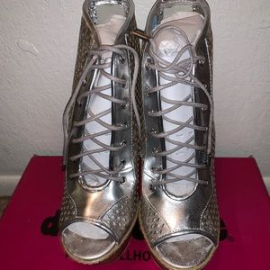 Silver platform heels